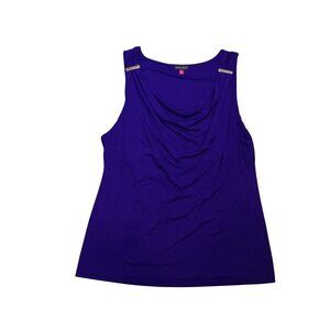 Vince Camuto Purple Sleeveless Draped Tank Top With Gold Accents XL 1909